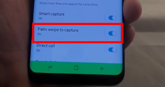 Habilita la opción Palm swipe to Capture
